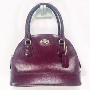 Coach Mini Cora Domed Satchel in Pebbled Crossgrain Leather Sherry
